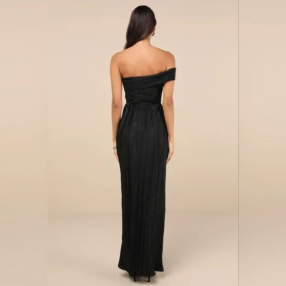Lulus Poised Performance Black Plisse One-Shoulder Maxi Dress XL Wedding Party - Picture 5 of 9